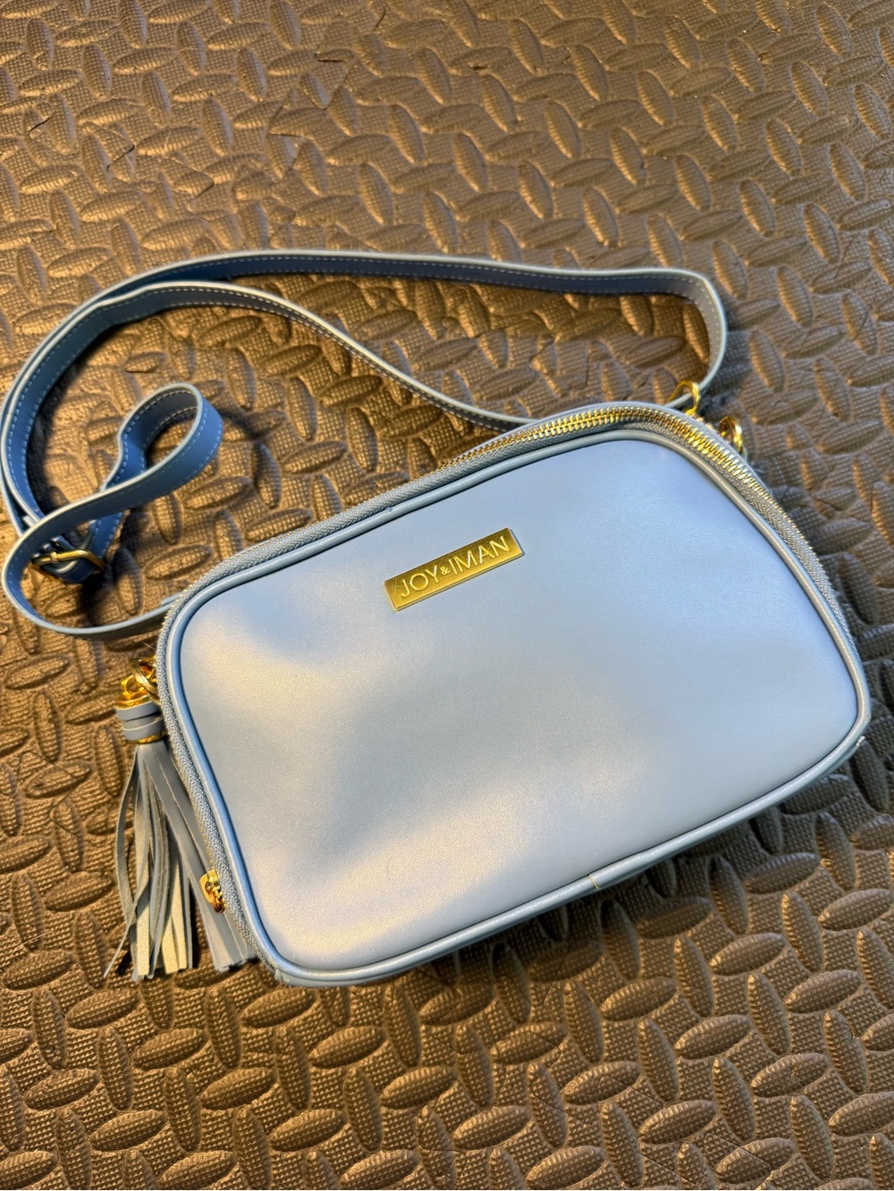 Joy & Iman Light Blue Adjustable Crossbody Camera Bag With Tassel & Mirror NWOT